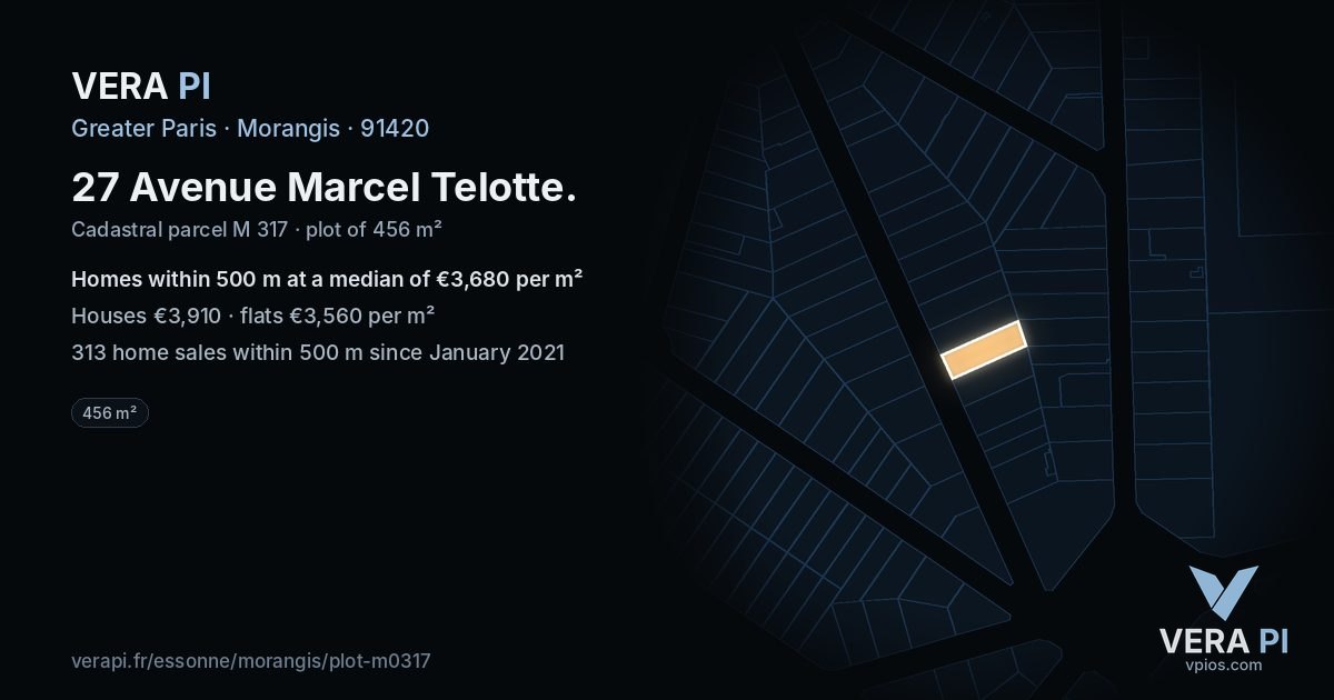 27 Avenue Marcel Telotte, Morangis at night – the plot lit, the parcels around coloured by the prices near them