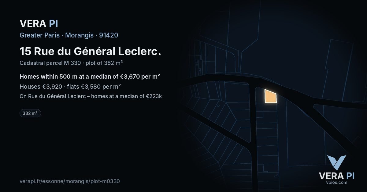 15 Rue du Général Leclerc, Morangis at night – the plot lit, the parcels around coloured by the prices near them