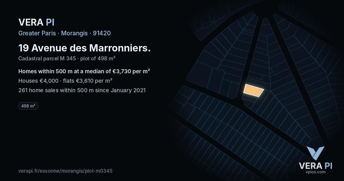 19 Avenue des Marronniers, Morangis at night – the plot lit, the parcels around coloured by the prices near them