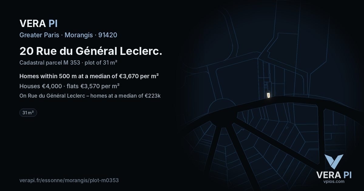 20 Rue du Général Leclerc, Morangis at night – the plot lit, the parcels around coloured by the prices near them