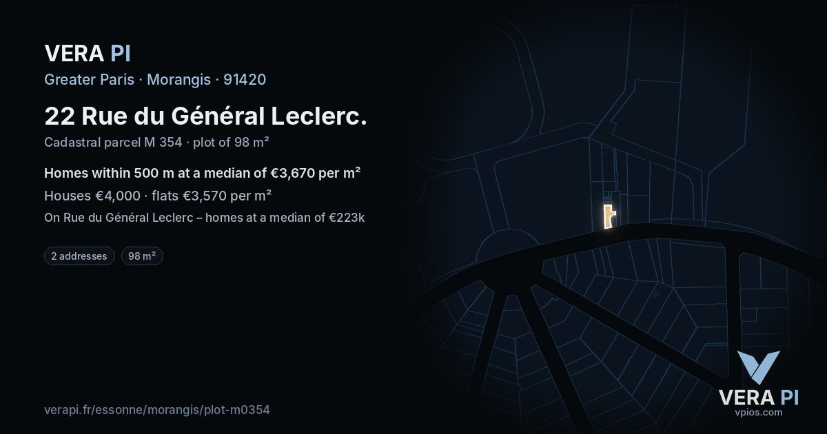 22 Rue du Général Leclerc, Morangis at night – the plot lit, the parcels around coloured by the prices near them