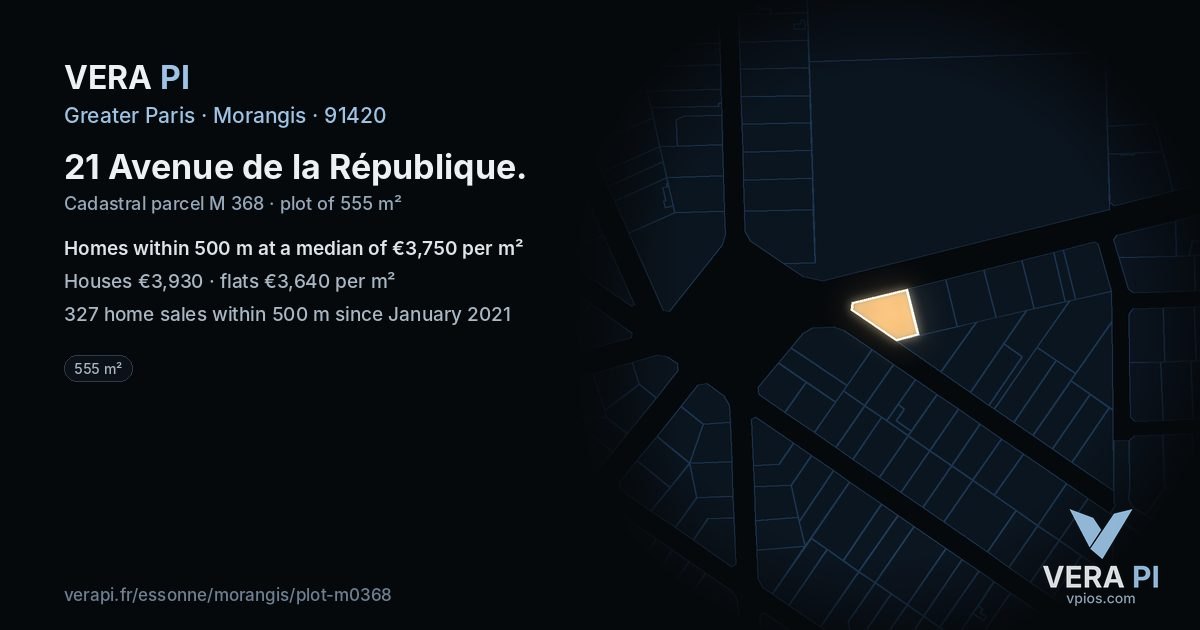 21 Avenue de la République, Morangis at night – the plot lit, the parcels around coloured by the prices near them