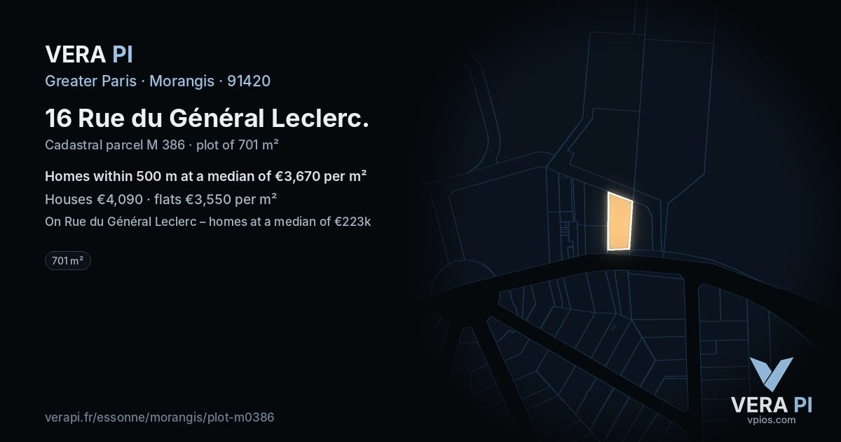 16 Rue du Général Leclerc, Morangis at night – the plot lit, the parcels around coloured by the prices near them