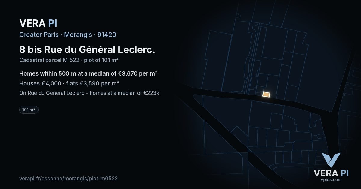 8 bis Rue du Général Leclerc, Morangis at night – the plot lit, the parcels around coloured by the prices near them