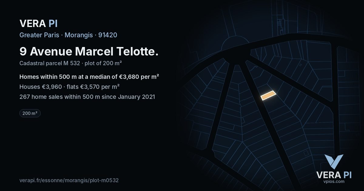9 Avenue Marcel Telotte, Morangis at night – the plot lit, the parcels around coloured by the prices near them