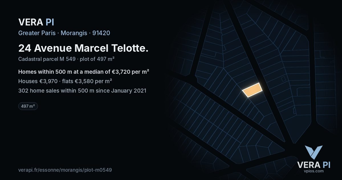 24 Avenue Marcel Telotte, Morangis at night – the plot lit, the parcels around coloured by the prices near them