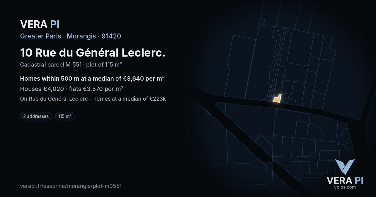 10 Rue du Général Leclerc, Morangis at night – the plot lit, the parcels around coloured by the prices near them