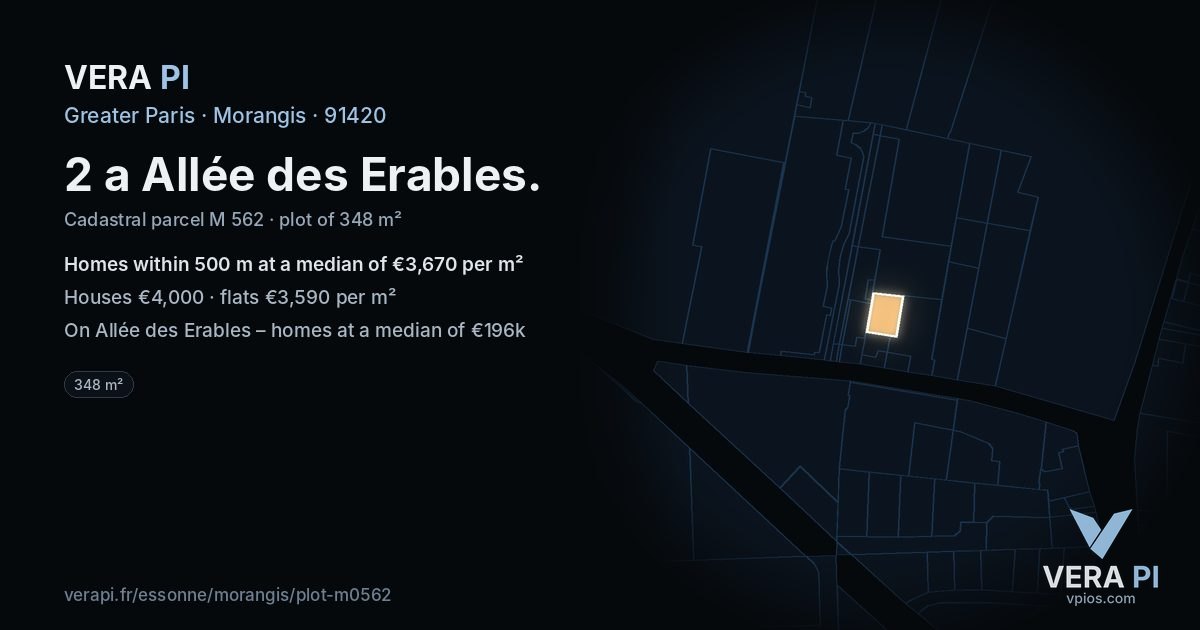 2 a Allée des Erables, Morangis at night – the plot lit, the parcels around coloured by the prices near them
