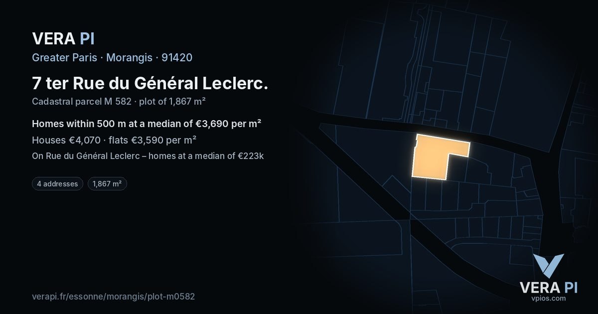 7 ter Rue du Général Leclerc, Morangis at night – the plot lit, the parcels around coloured by the prices near them