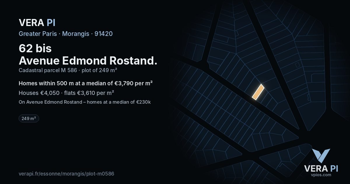 62 bis Avenue Edmond Rostand, Morangis at night – the plot lit, the parcels around coloured by the prices near them