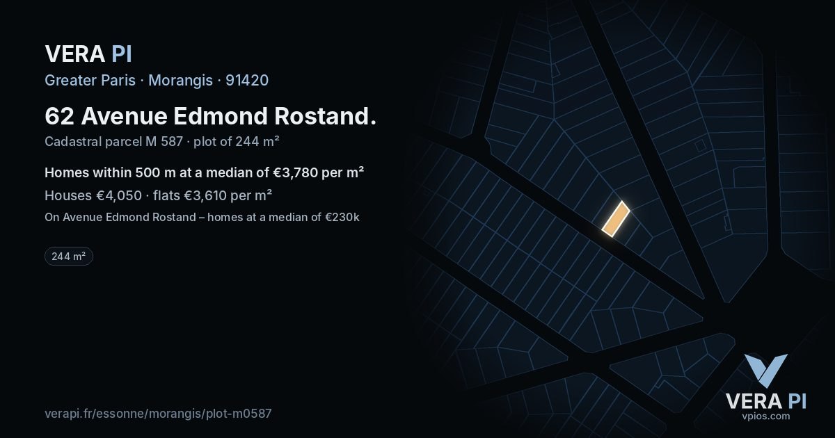 62 Avenue Edmond Rostand, Morangis at night – the plot lit, the parcels around coloured by the prices near them
