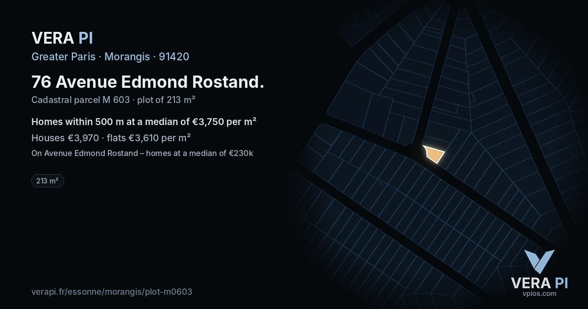76 Avenue Edmond Rostand, Morangis at night – the plot lit, the parcels around coloured by the prices near them