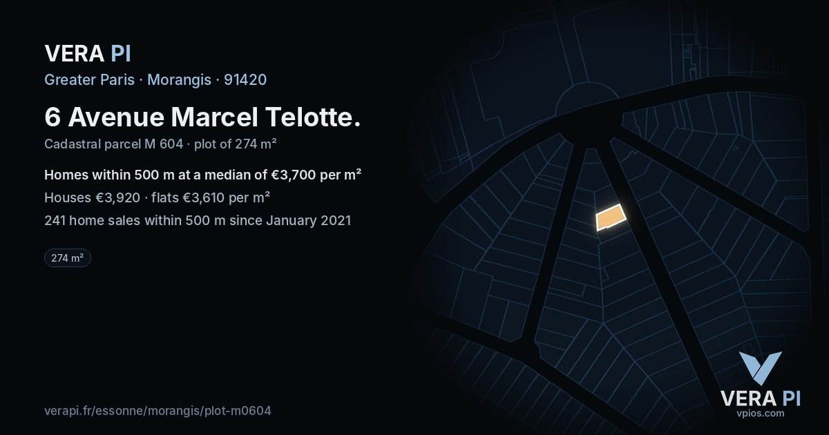 6 Avenue Marcel Telotte, Morangis at night – the plot lit, the parcels around coloured by the prices near them