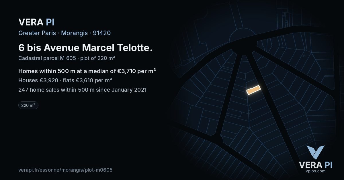 6 bis Avenue Marcel Telotte, Morangis at night – the plot lit, the parcels around coloured by the prices near them