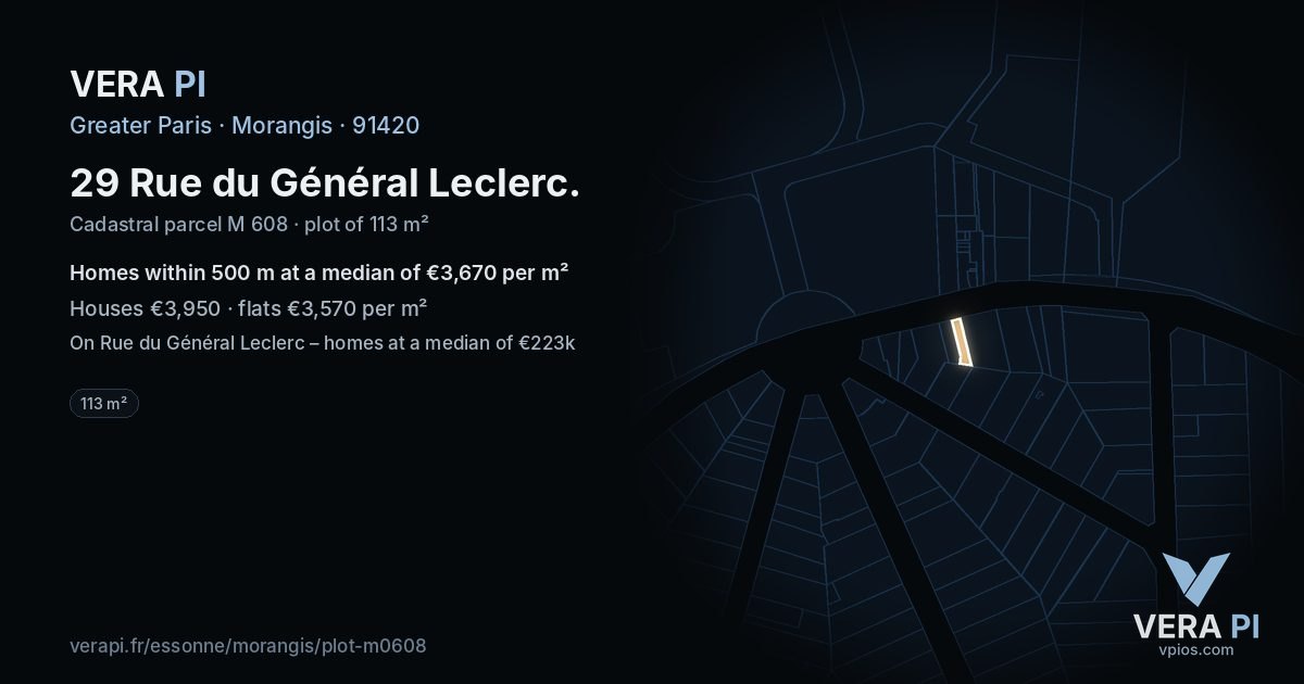 29 Rue du Général Leclerc, Morangis at night – the plot lit, the parcels around coloured by the prices near them
