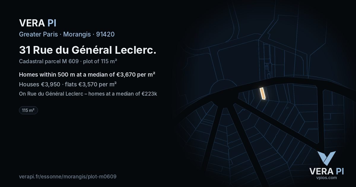 31 Rue du Général Leclerc, Morangis at night – the plot lit, the parcels around coloured by the prices near them