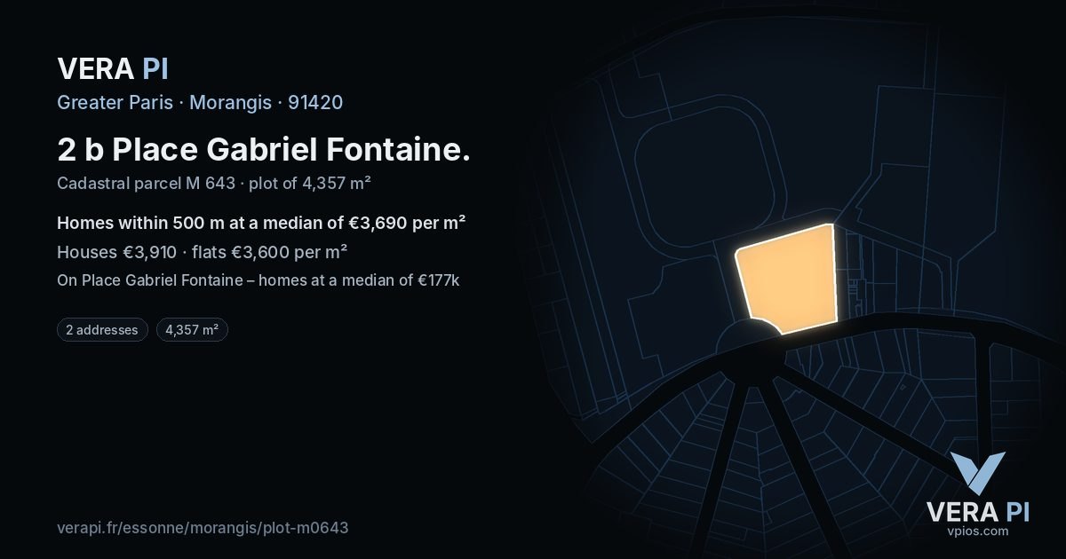 2 b Place Gabriel Fontaine, Morangis at night – the plot lit, the parcels around coloured by the prices near them
