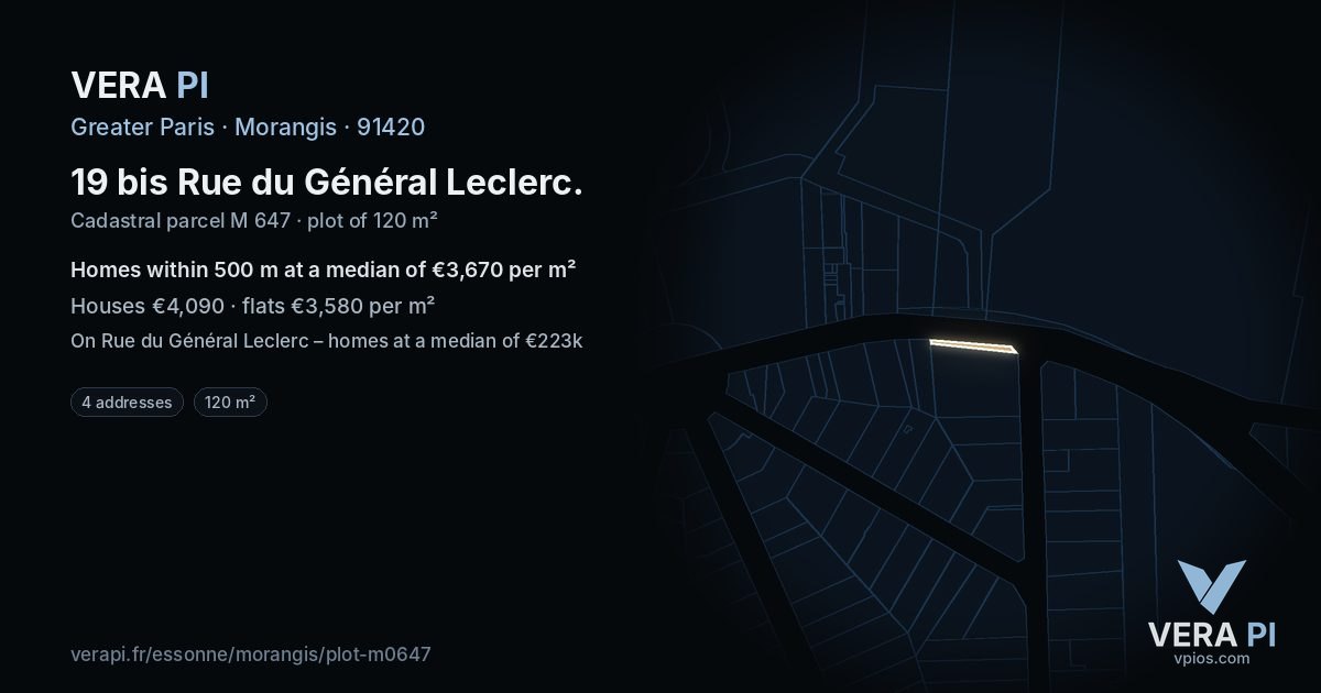 19 bis Rue du Général Leclerc, Morangis at night – the plot lit, the parcels around coloured by the prices near them