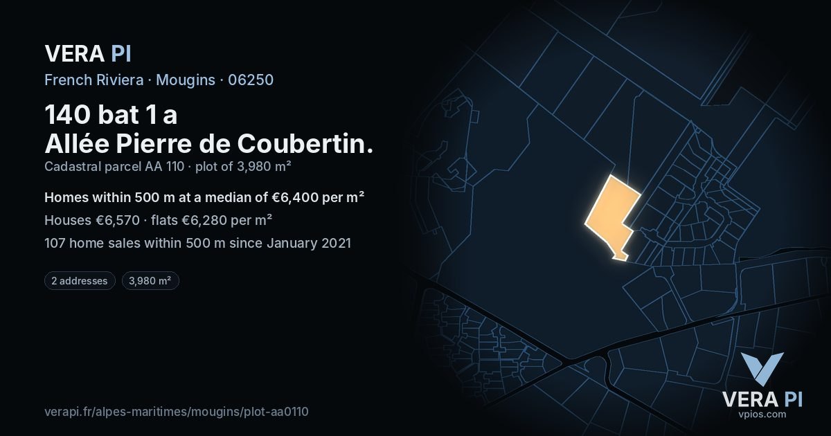 140 bat 1 a Allée Pierre de Coubertin, Mougins at night – the plot lit, the parcels around coloured by the prices near them