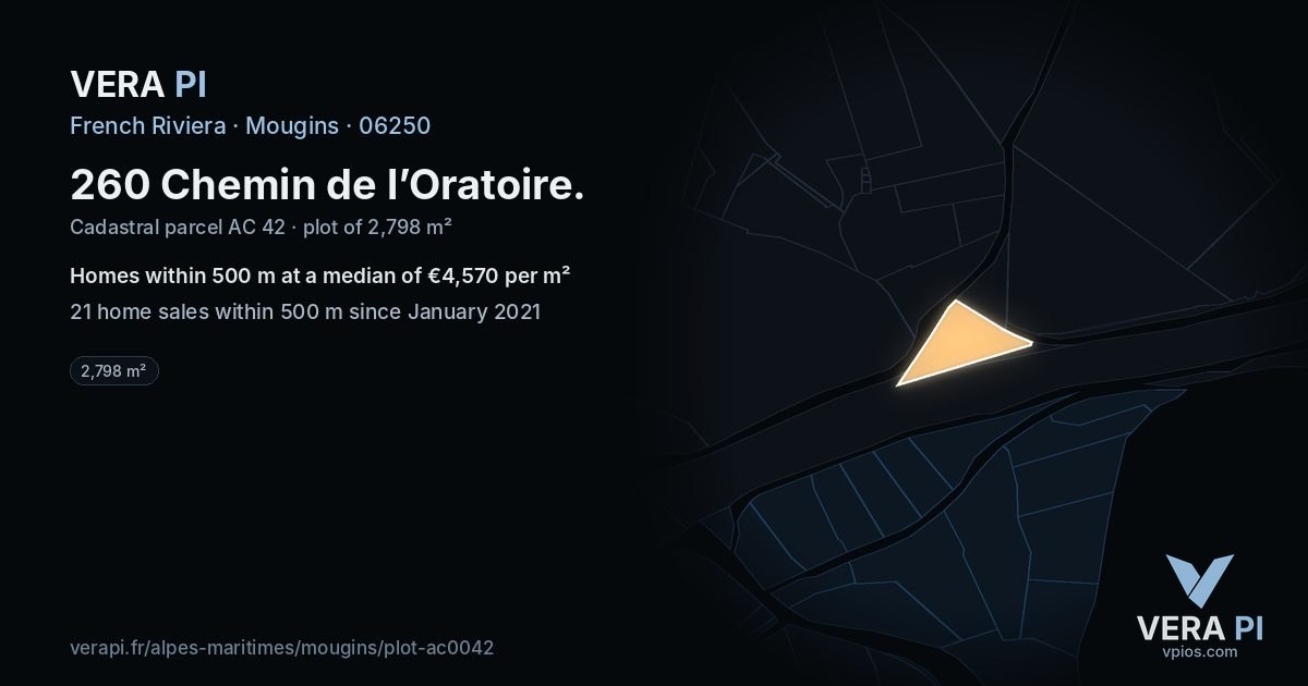 260 Chemin de l’Oratoire, Mougins at night – the plot lit, the parcels around coloured by the prices near them