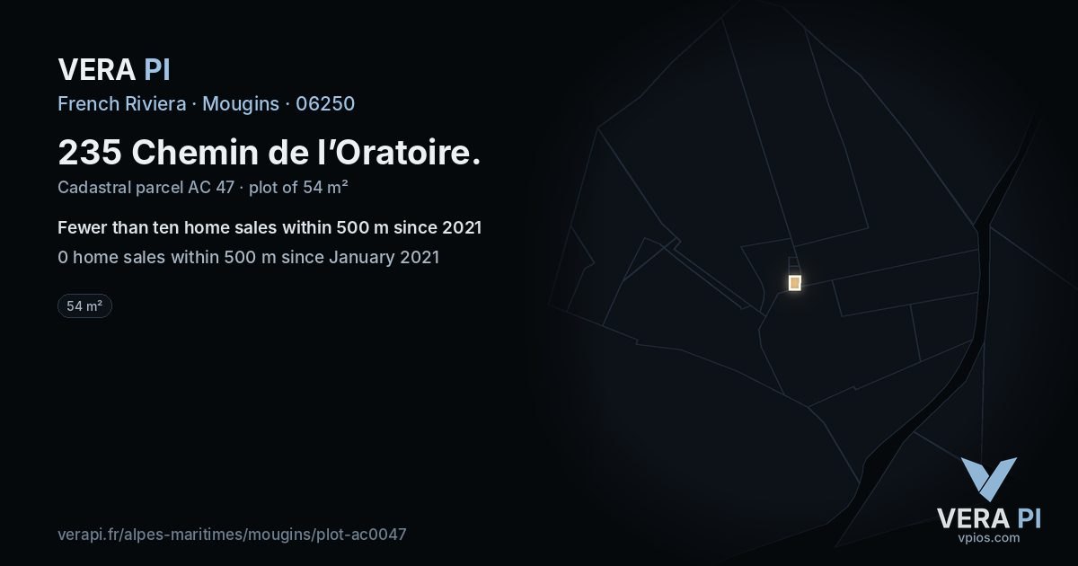 235 Chemin de l’Oratoire, Mougins at night – the plot lit, the parcels around coloured by the prices near them