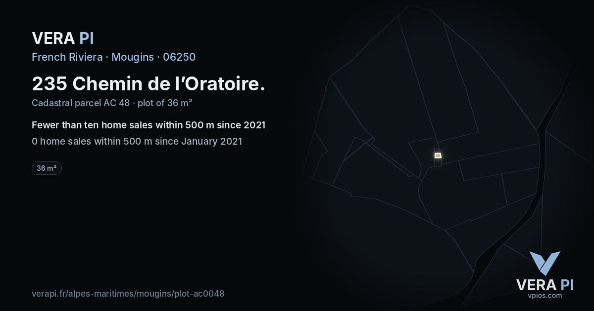 235 Chemin de l’Oratoire, Mougins at night – the plot lit, the parcels around coloured by the prices near them