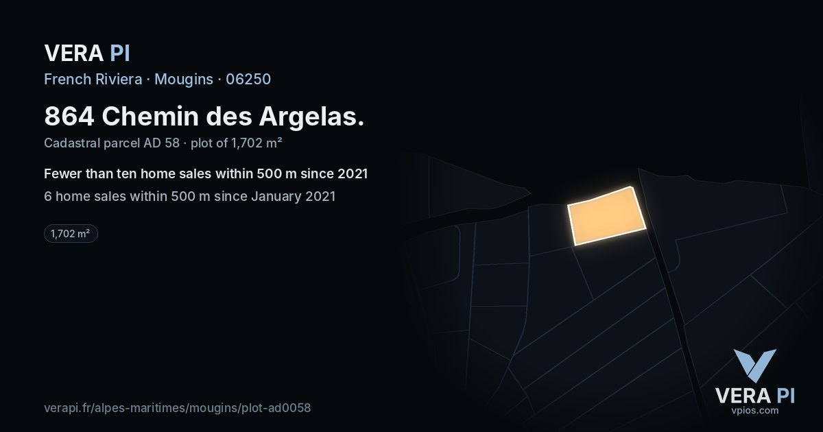 864 Chemin des Argelas, Mougins at night – the plot lit, the parcels around coloured by the prices near them