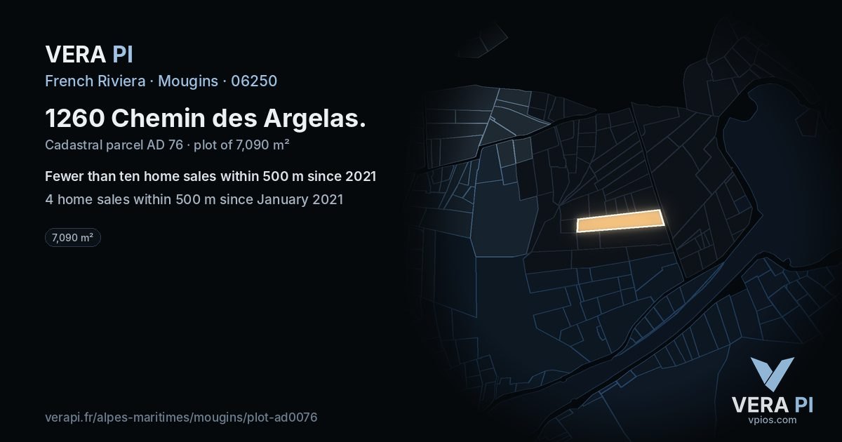 1260 Chemin des Argelas, Mougins at night – the plot lit, the parcels around coloured by the prices near them
