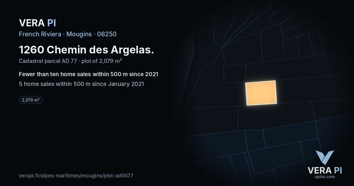 1260 Chemin des Argelas, Mougins at night – the plot lit, the parcels around coloured by the prices near them