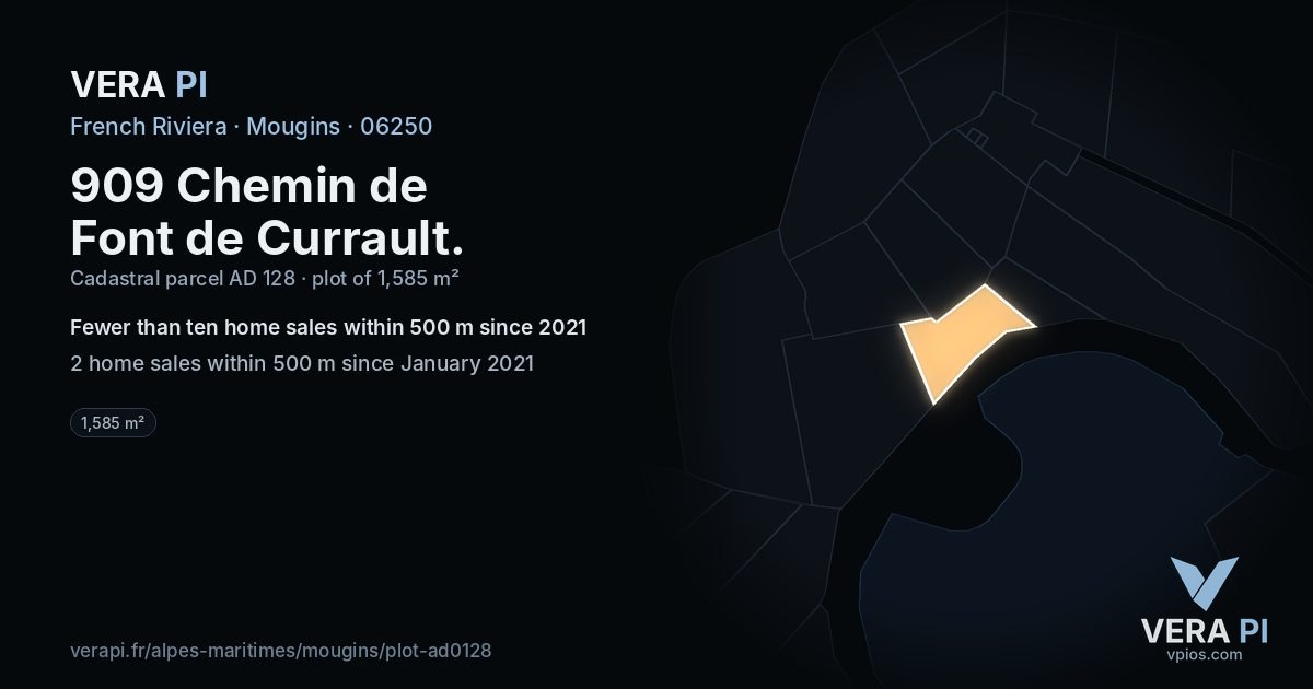909 Chemin de Font de Currault, Mougins at night – the plot lit, the parcels around coloured by the prices near them