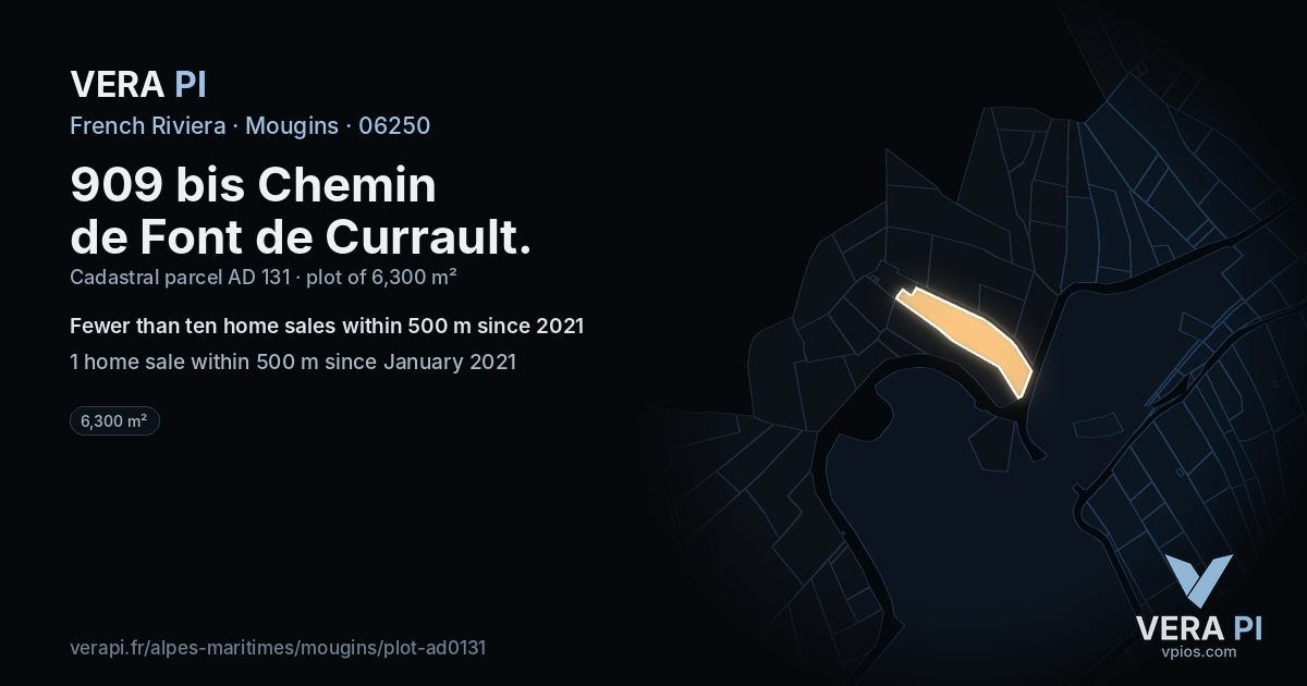 909 bis Chemin de Font de Currault, Mougins at night – the plot lit, the parcels around coloured by the prices near them