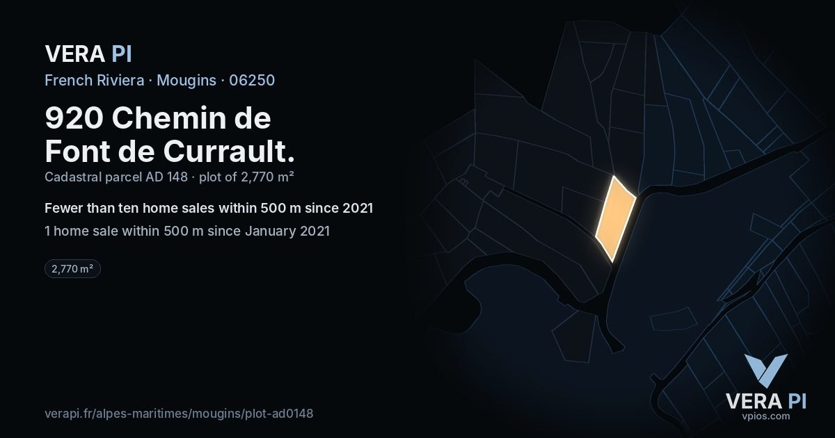 920 Chemin de Font de Currault, Mougins at night – the plot lit, the parcels around coloured by the prices near them