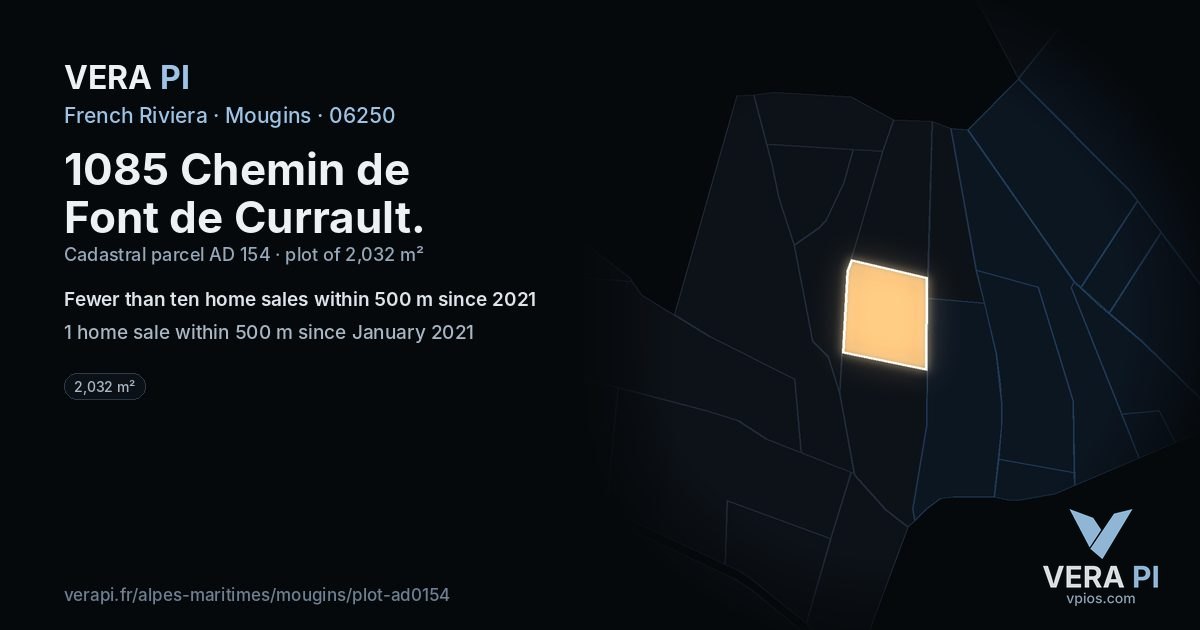 1085 Chemin de Font de Currault, Mougins at night – the plot lit, the parcels around coloured by the prices near them
