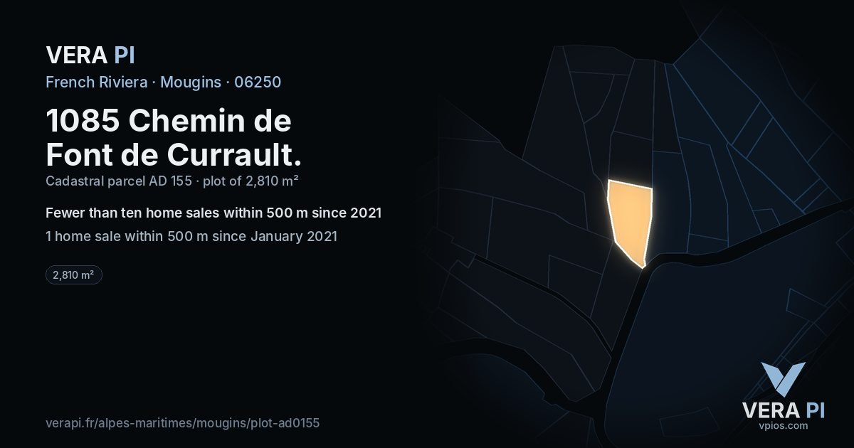 1085 Chemin de Font de Currault, Mougins at night – the plot lit, the parcels around coloured by the prices near them