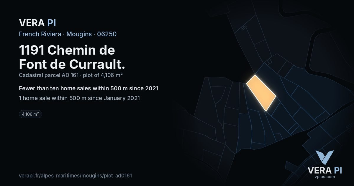 1191 Chemin de Font de Currault, Mougins at night – the plot lit, the parcels around coloured by the prices near them