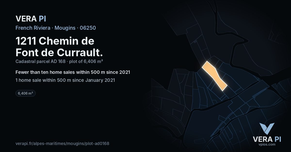 1211 Chemin de Font de Currault, Mougins at night – the plot lit, the parcels around coloured by the prices near them