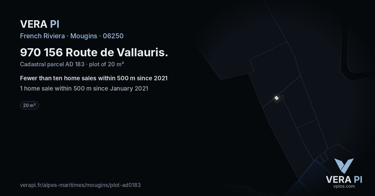 970 156 Route de Vallauris, Mougins at night – the plot lit, the parcels around coloured by the prices near them
