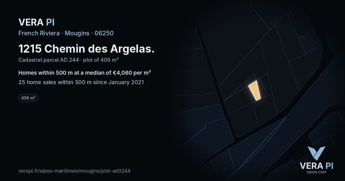 1215 Chemin des Argelas, Mougins at night – the plot lit, the parcels around coloured by the prices near them