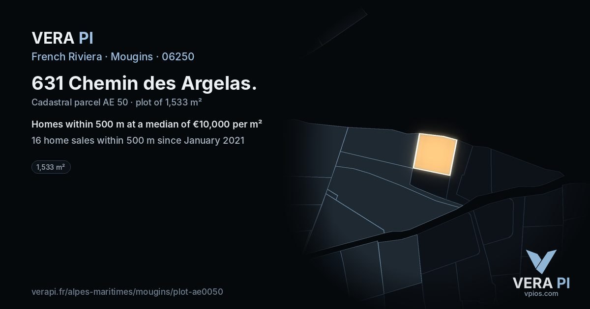 631 Chemin des Argelas, Mougins at night – the plot lit, the parcels around coloured by the prices near them