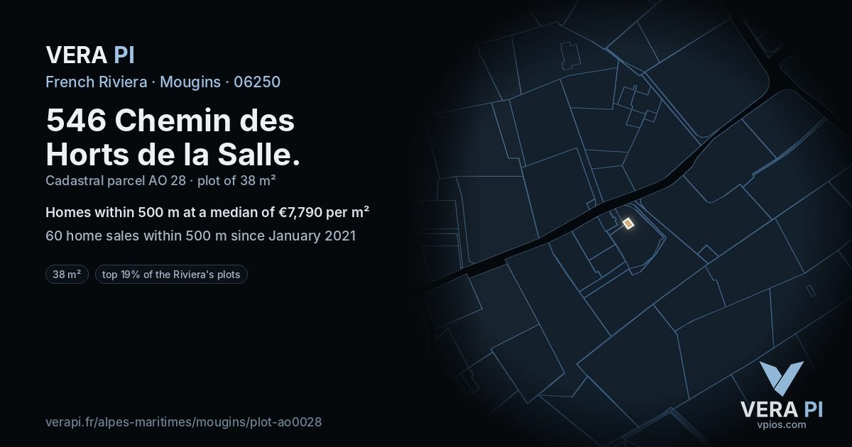 546 Chemin des Horts de la Salle, Mougins at night – the plot lit, the parcels around coloured by the prices near them