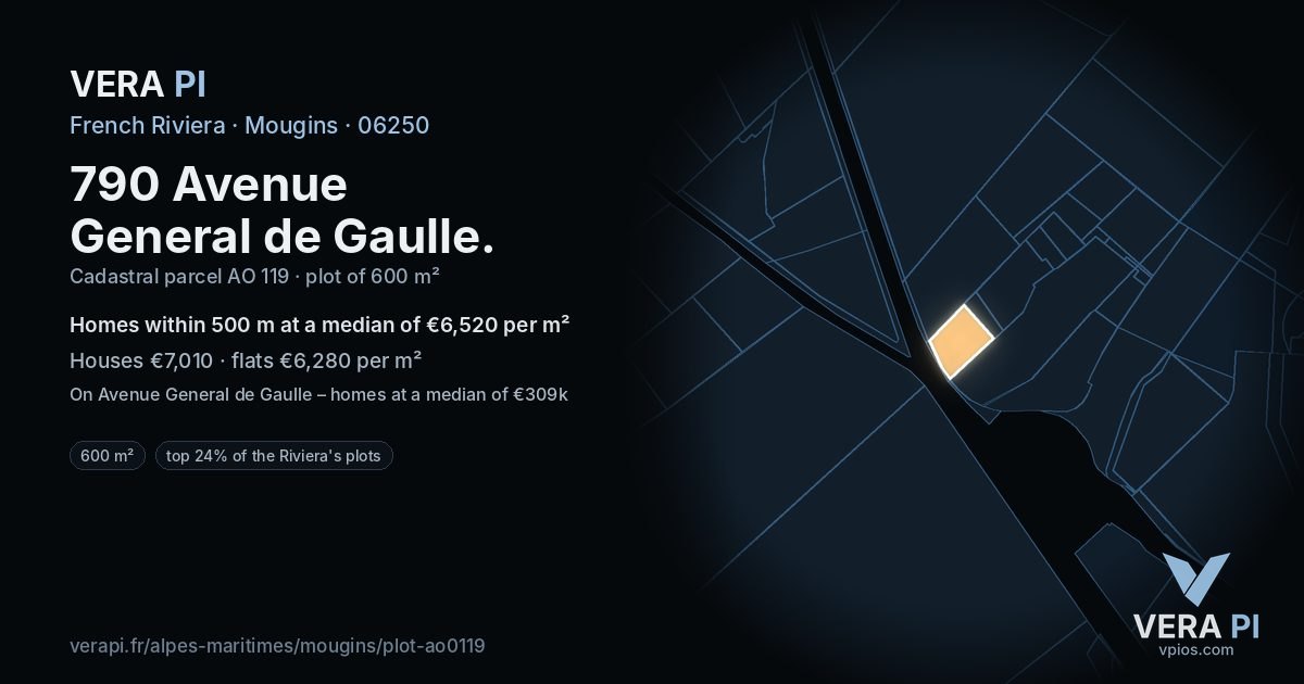 790 Avenue General de Gaulle, Mougins at night – the plot lit, the parcels around coloured by the prices near them