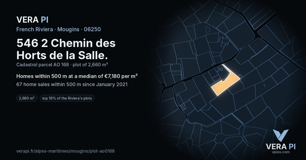 546 2 Chemin des Horts de la Salle, Mougins at night – the plot lit, the parcels around coloured by the prices near them