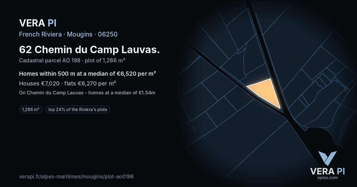 62 Chemin du Camp Lauvas, Mougins at night – the plot lit, the parcels around coloured by the prices near them