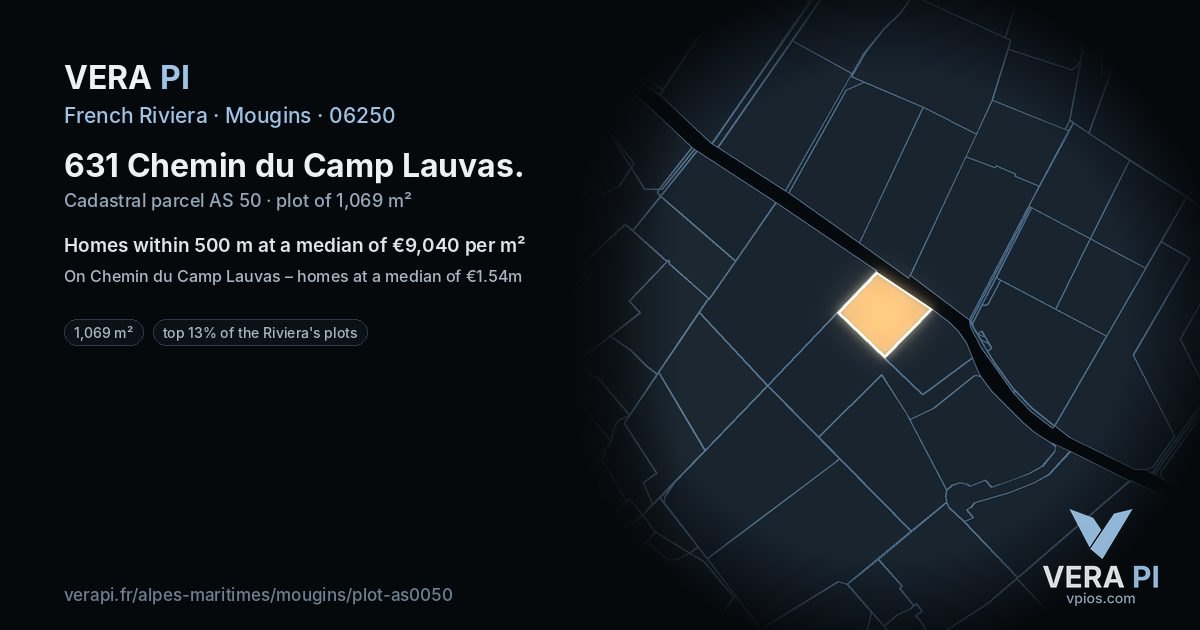 631 Chemin du Camp Lauvas, Mougins at night – the plot lit, the parcels around coloured by the prices near them