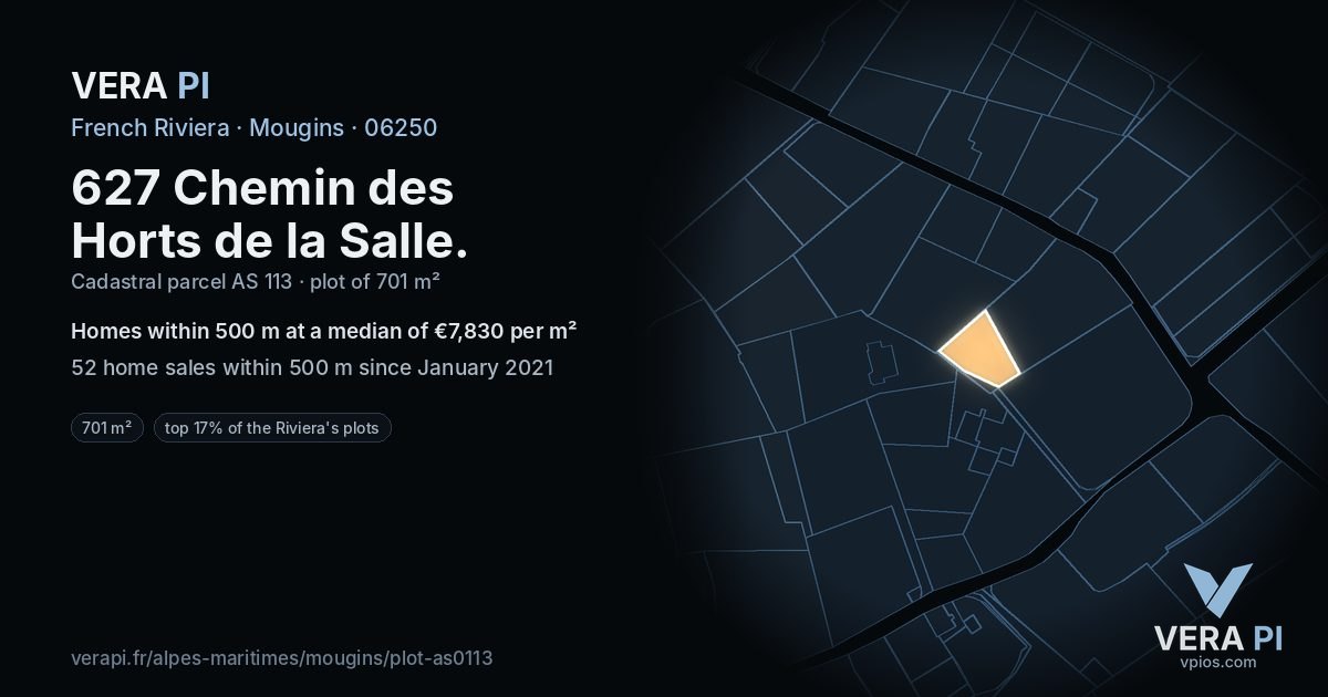 627 Chemin des Horts de la Salle, Mougins at night – the plot lit, the parcels around coloured by the prices near them