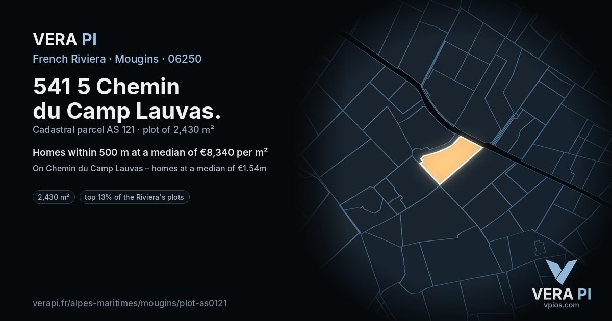 541 5 Chemin du Camp Lauvas, Mougins at night – the plot lit, the parcels around coloured by the prices near them
