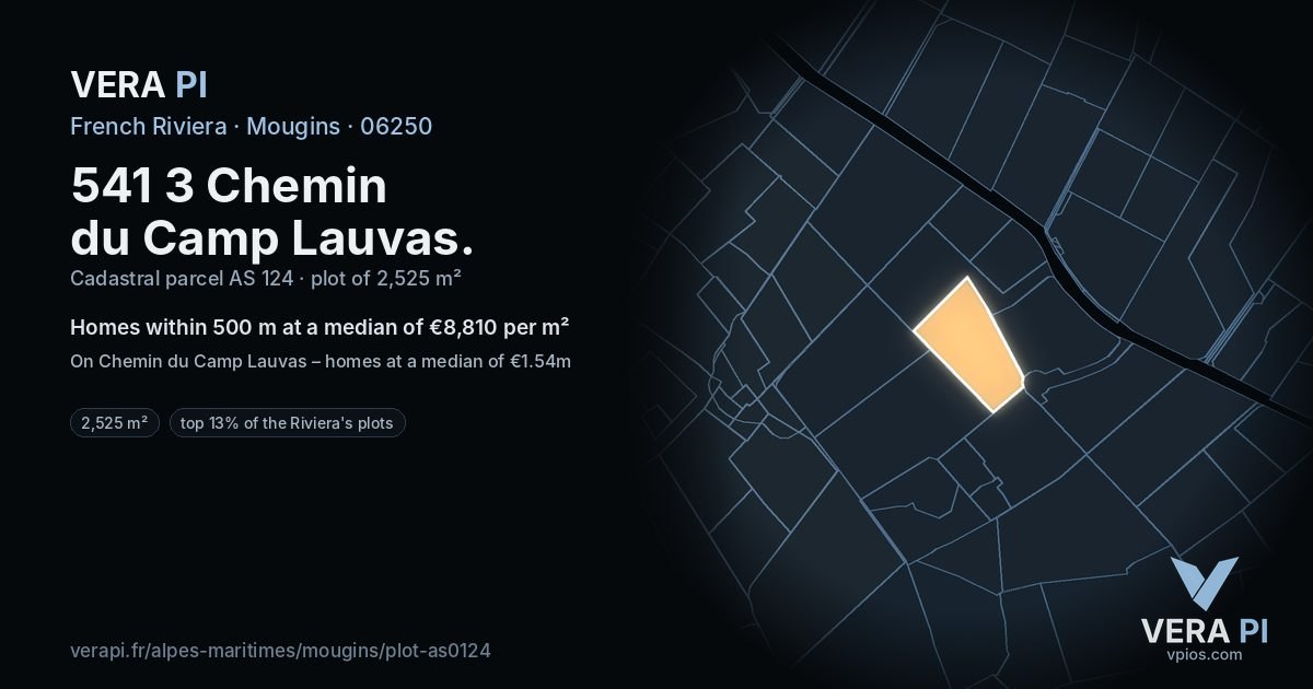 541 3 Chemin du Camp Lauvas, Mougins at night – the plot lit, the parcels around coloured by the prices near them