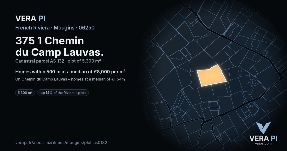 375 1 Chemin du Camp Lauvas, Mougins at night – the plot lit, the parcels around coloured by the prices near them