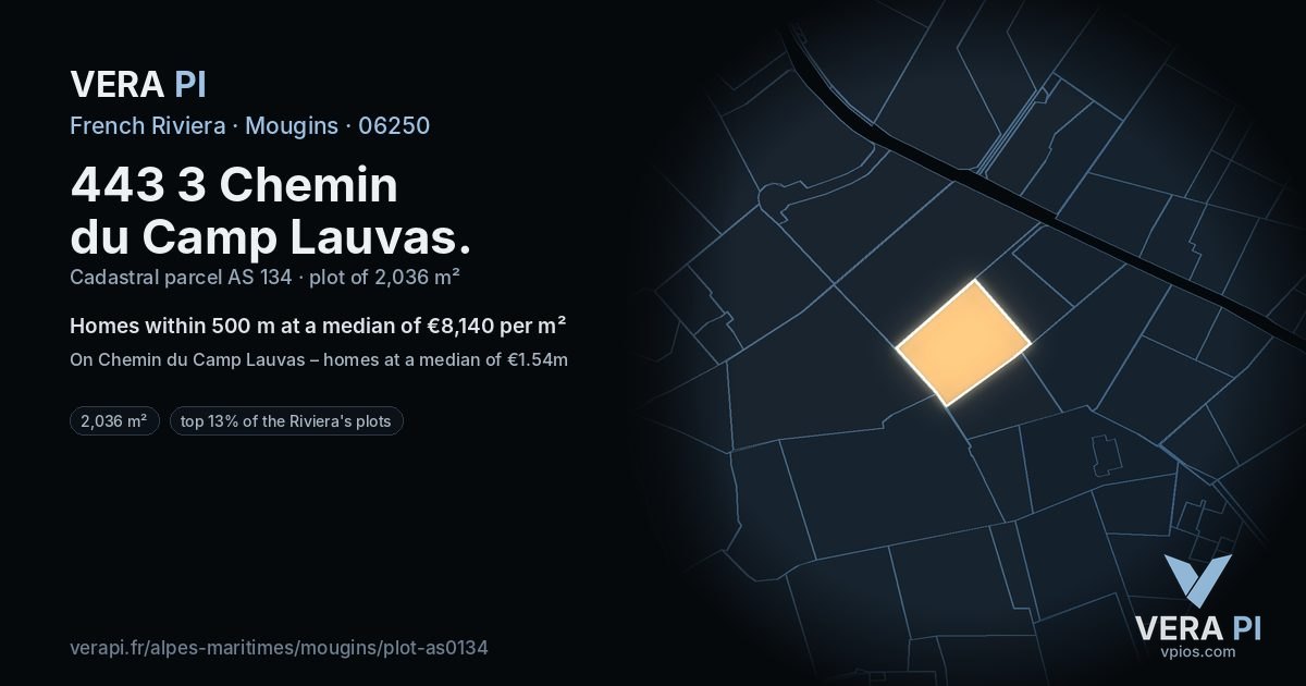 443 3 Chemin du Camp Lauvas, Mougins at night – the plot lit, the parcels around coloured by the prices near them