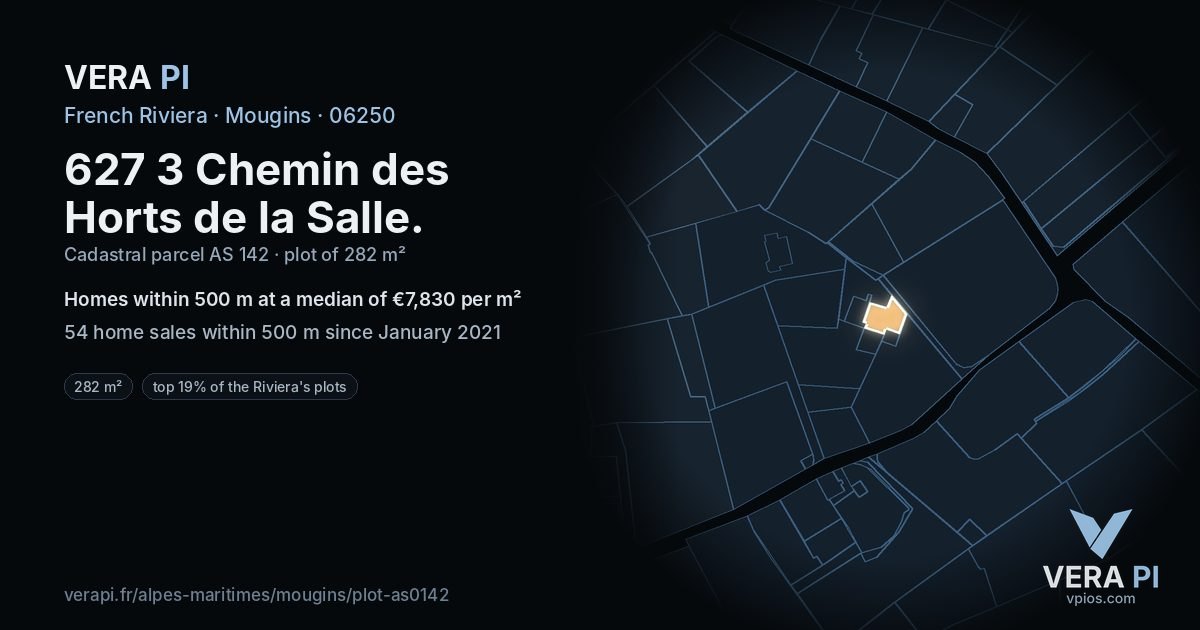 627 3 Chemin des Horts de la Salle, Mougins at night – the plot lit, the parcels around coloured by the prices near them